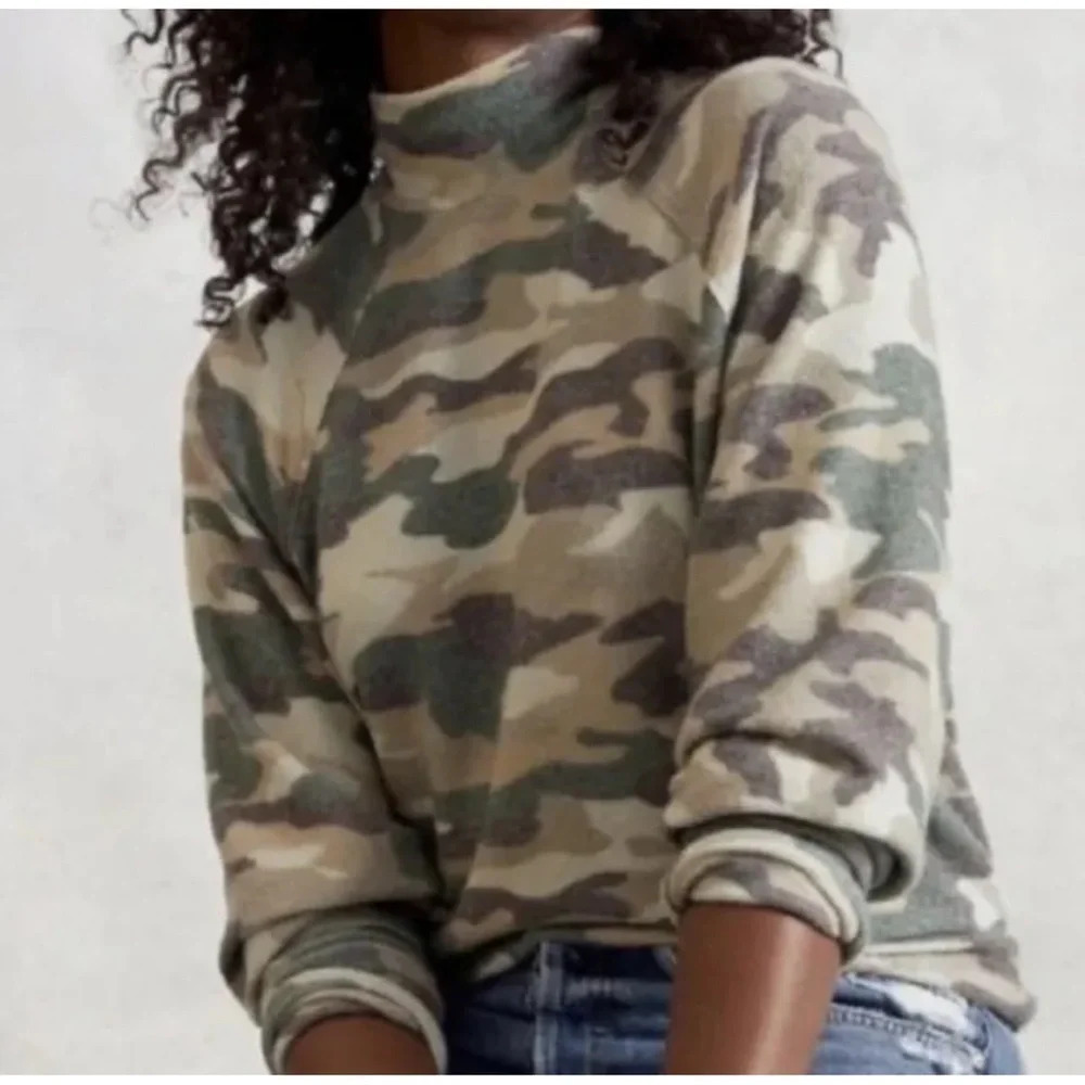 Anthropologie Maeve Laney Mock Neck Sweater Sweatshirt Brushed Camo Size XS